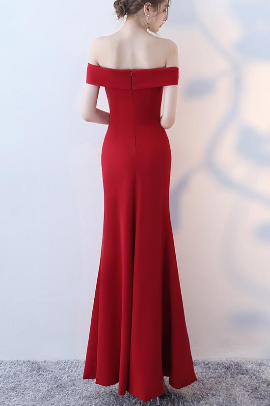 Luolandi Simple Full Length Mermaid Sexy Off Shoulder Sleeves Slit Prom Dress Party Dresses