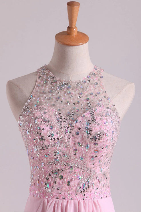 Luolandi Party Dresses Scoop A Line Chiffon With Beading Floor Length Sparkly Evening Dress