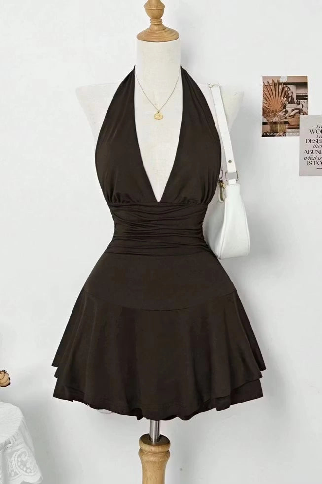 Luolandi Simple A Line Halter Sleeveless Pleated Short / Mini Homecoming Dress Elegant Summer Party Dresses