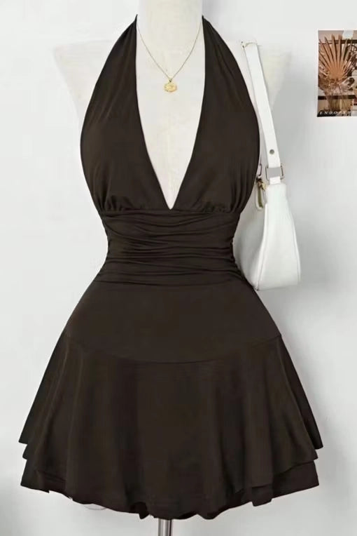 Luolandi Simple A Line Halter Sleeveless Pleated Short / Mini Homecoming Dress Elegant Summer Party Dresses