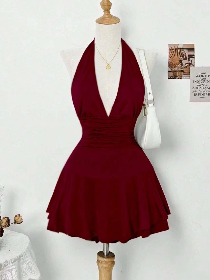 Luolandi Simple A Line Halter Sleeveless Pleated Short / Mini Homecoming Dress Elegant Summer Party Dresses