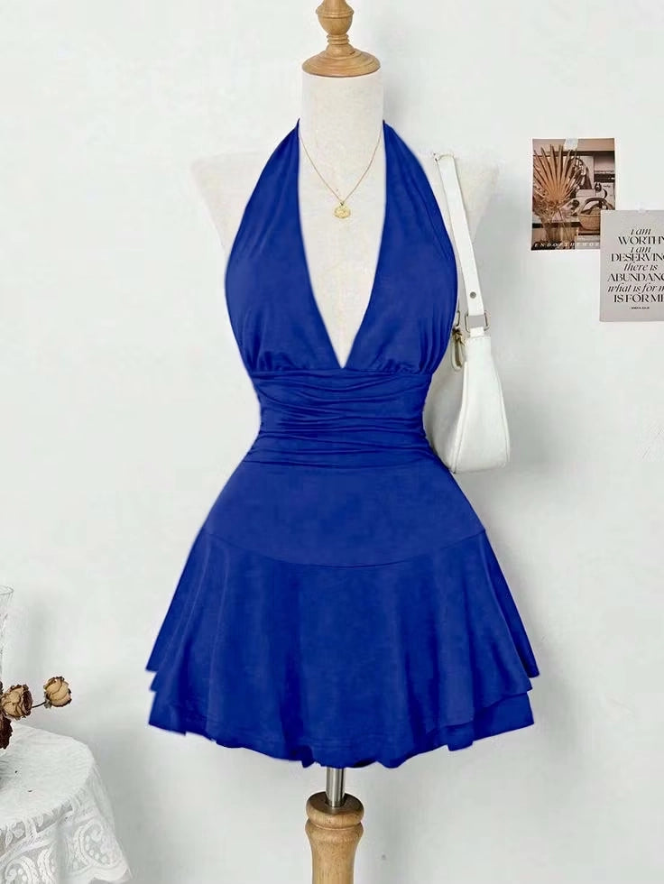 Luolandi Simple A Line Halter Sleeveless Pleated Short / Mini Homecoming Dress Elegant Summer Party Dresses