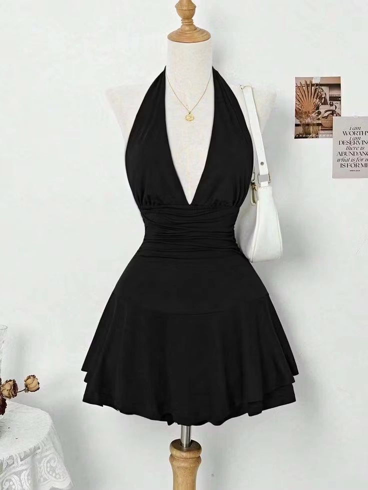 Luolandi Simple A Line Halter Sleeveless Pleated Short / Mini Homecoming Dress Elegant Summer Party Dresses