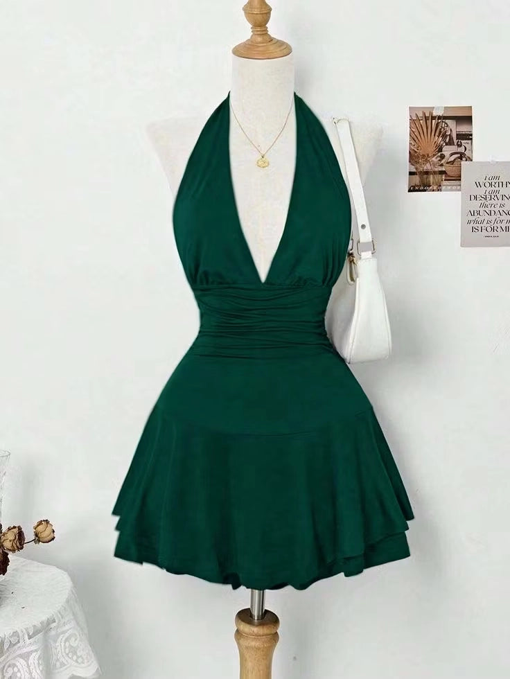 Luolandi Simple A Line Halter Sleeveless Pleated Short / Mini Homecoming Dress Elegant Summer Party Dresses