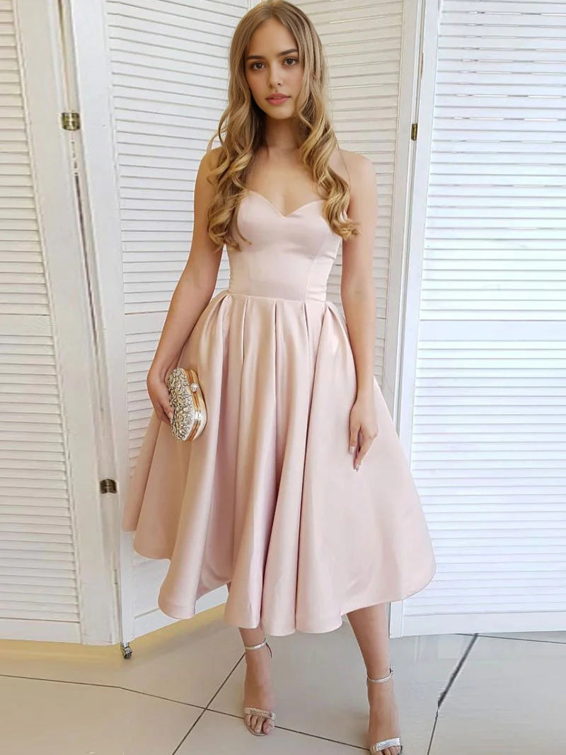 Luolandi Simple A Line Sweetheart Neck Satin Sleeveless Graduation Party Dress Elegant Bridesmaid Dress