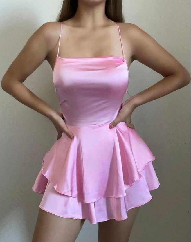 Luolandi Simple Straps A-Line Satin Sleeveless Short / Mini Homecoming Dress Cute Graduation Party Dress