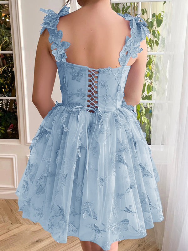 Luolandi Aline Short Tulle Prom Dress with 3D Butterflies Beautiful Homecoming Dress