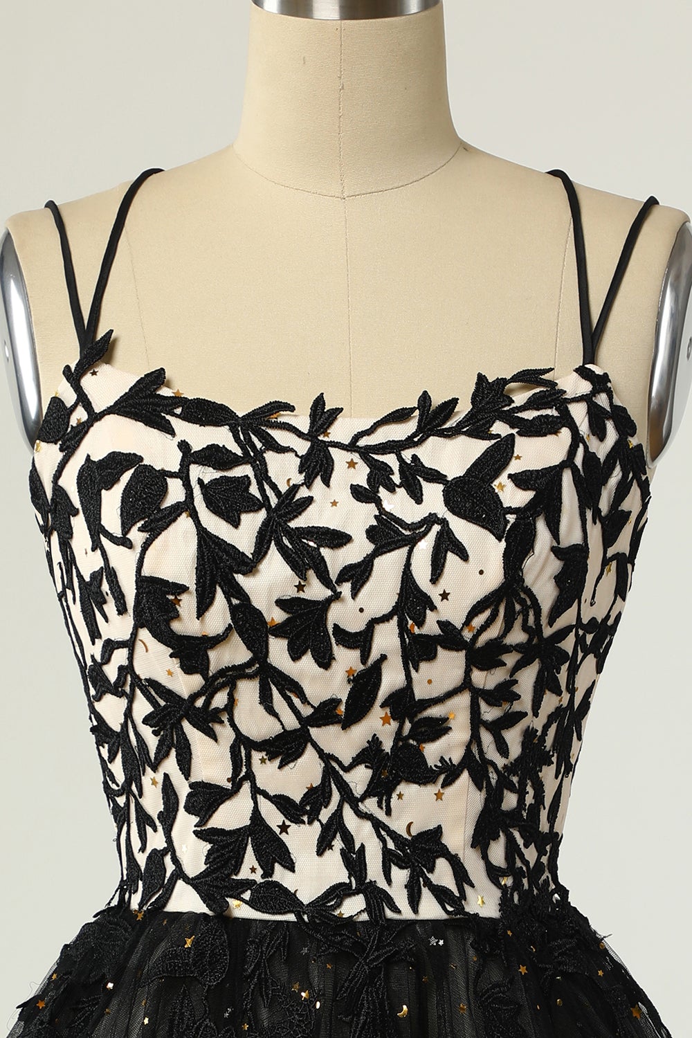 Luolandi Spaghetti Strap Black Simple Lace Sexy Homecoming Prom Dress Short Beautiful