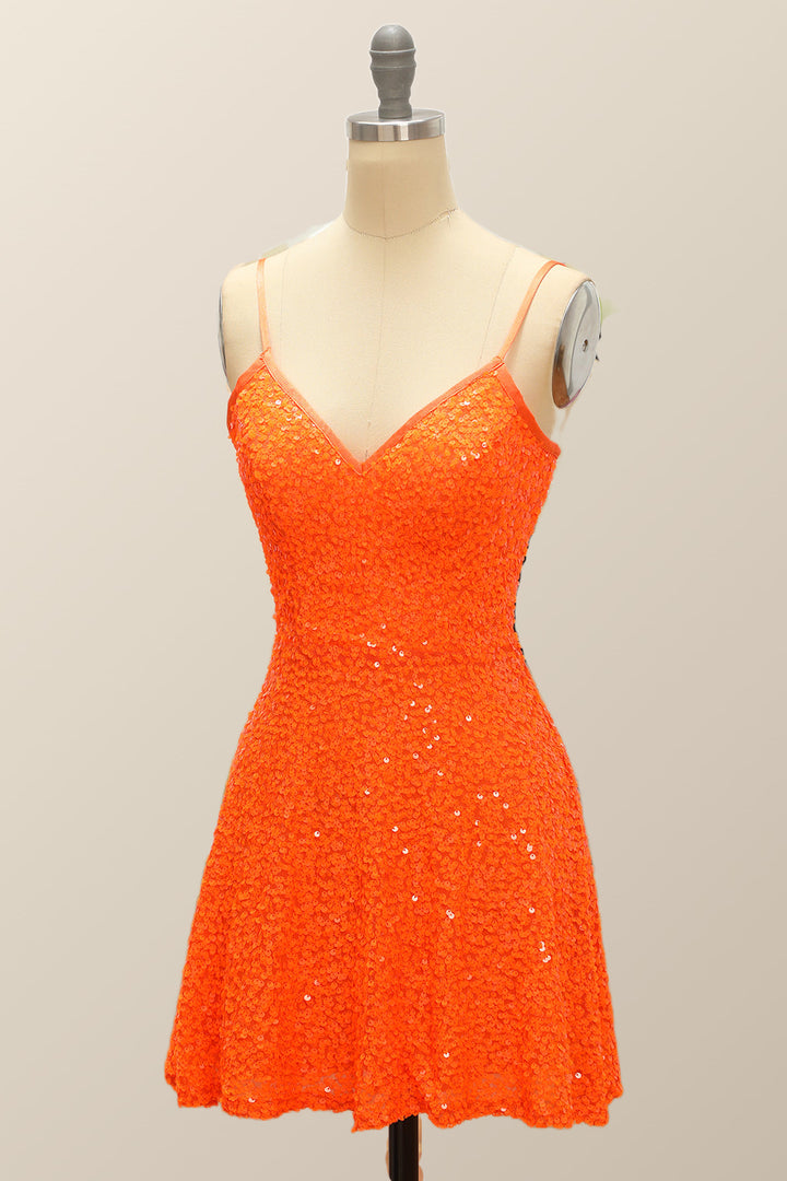 Luolandi Spaghetti Straps Homecoming Cocktail Dresses A Line Sequins Short/Mini Sparkly