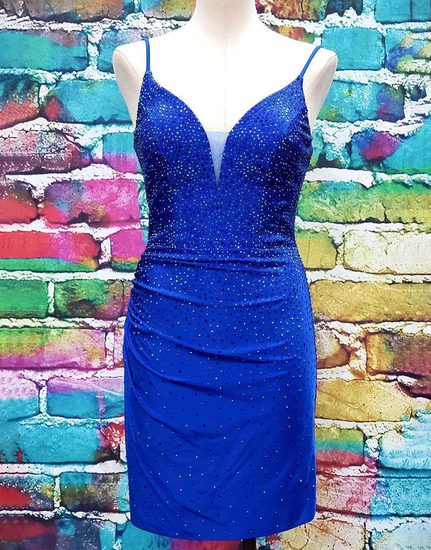 Luolandi Short Spaghetti Straps Lace Up Tight Glitter Homecoming Dress Short Graduation Dress