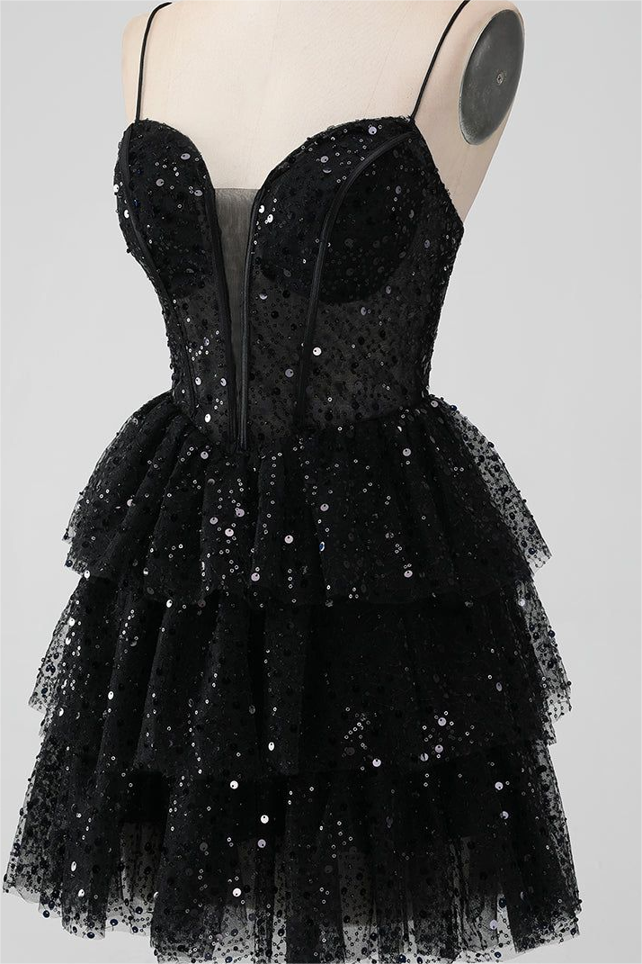 Luolandi Sparkly A Line Spaghetti Straps Sleeveless Homecoming Dress Short Prom Dress Charming Birthday Party Dress