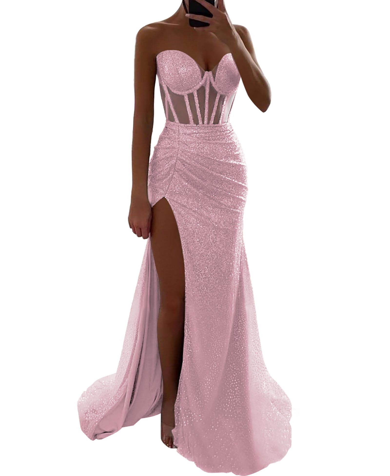 Luolandi Sparkly Mermaid Strapless Long Prom Dress With Slit Charming Evening Party Dress Sexy Women's Dresses