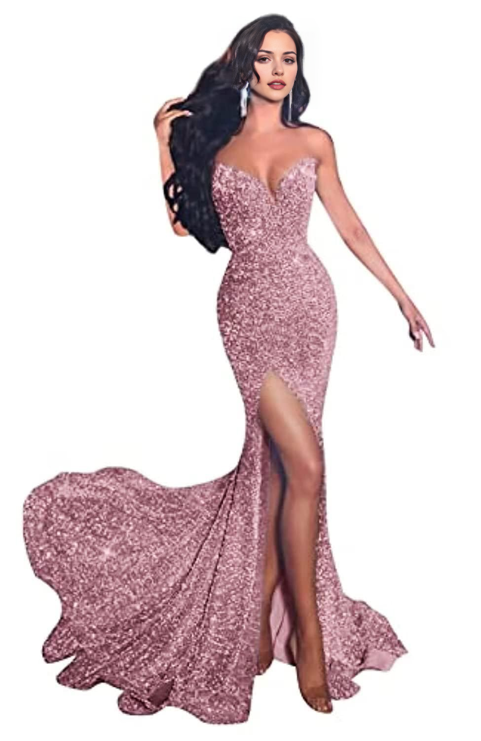 Luolandi Sparkly Mermaid Strapless Sequin Long Prom Dress with Slit Charming Evening Party Dress Sexy Women's Dresses