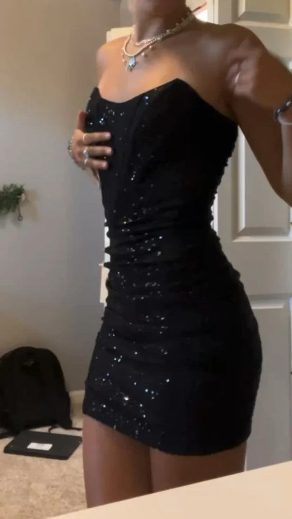 Luolandi Sparkly Sheath Strapless Birthday Party Dress Short Homecoming Dress Fashion Prom Dress Mini Dress