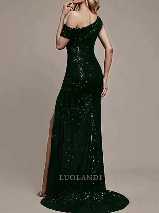 Luolandi Sparkly Mermaid Sequins Sleeveless Long Formal Prom Dress Charming Evening Party Dress With Slit