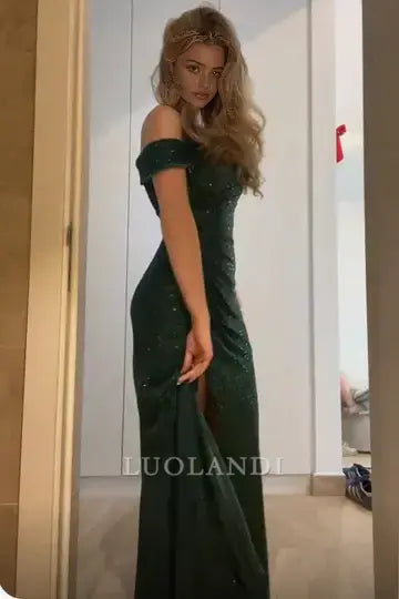 Luolandi Sparkly Mermaid Sequins Sleeveless Long Formal Prom Dress Charming Evening Party Dress With Slit