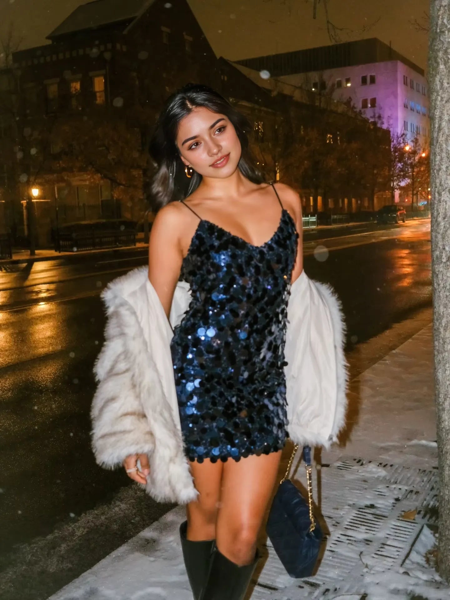 Luolandi Sparkly Sheath Spaghetti Straps V-Neck Sleeveless Sequin Short Homecoming Dress
