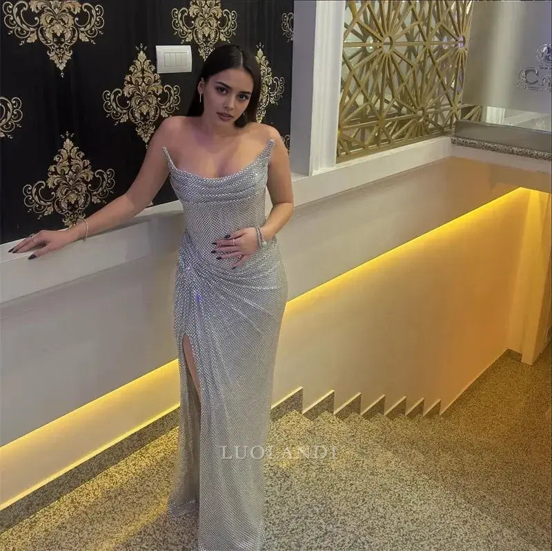 Luolandi Charming Strapless Sleeveless Long Formal Prom Dress With Slit Fashion Birthday Party Dress Sexy Evening Gown