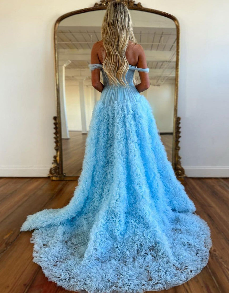 Luolandi A-Line Off The Shoulder Tiered Long Prom Dress With Slit Beautiful