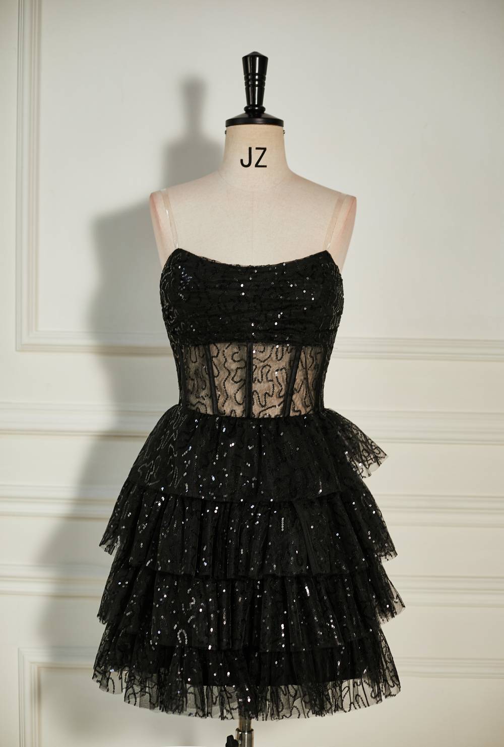 Luolandi A-Line Strapless Sleeveless Black Sequin Homecoming Dress Sexy