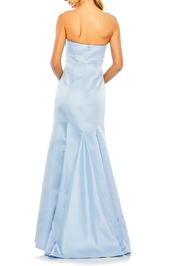 Luolandi Noble strapless off the shoulder satin fishtail and ground length butterfly dew back evening dress Solid Color
