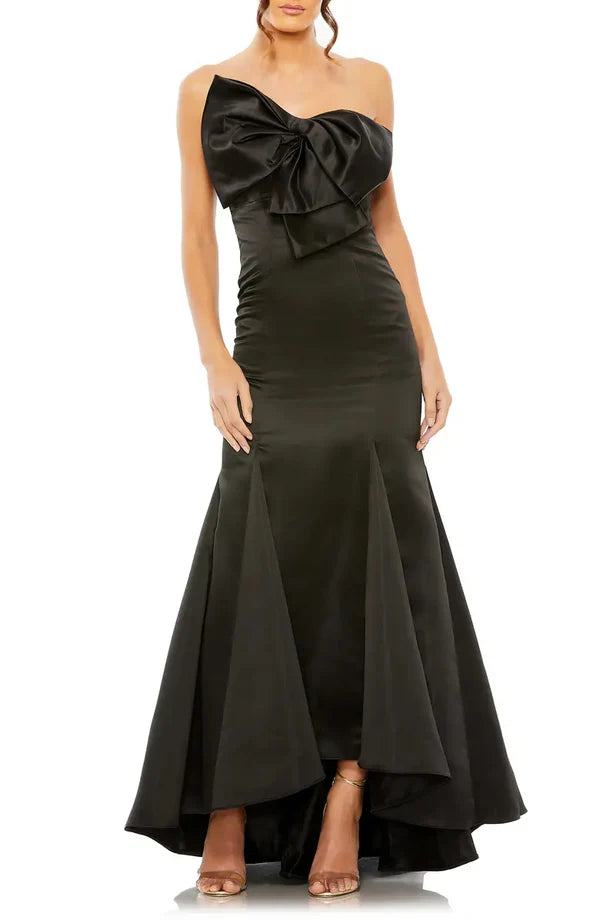 Luolandi Noble strapless off the shoulder satin fishtail and ground length butterfly dew back evening dress Solid Color