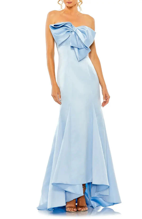 Luolandi Noble strapless off the shoulder satin fishtail and ground length butterfly dew back evening dress Solid Color