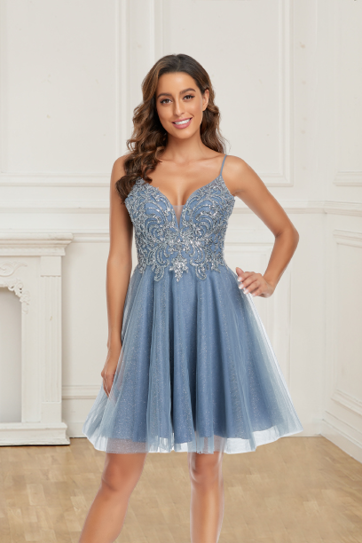 Luolandi Simple Tulle Straps Above Knee Short Homecoming Dresses Sexy