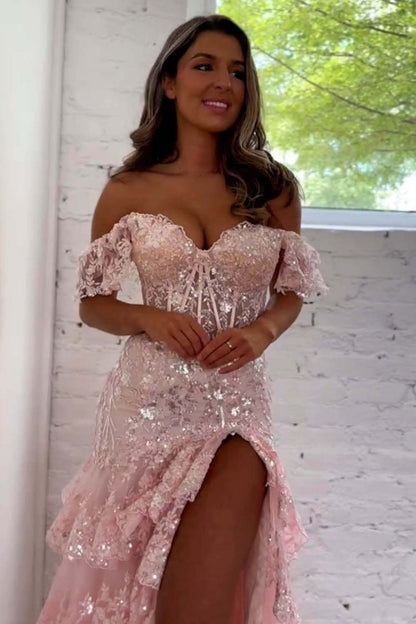 Gorgeous Off The Shoulder Mermaid Glitter Prom Dress With Appliques