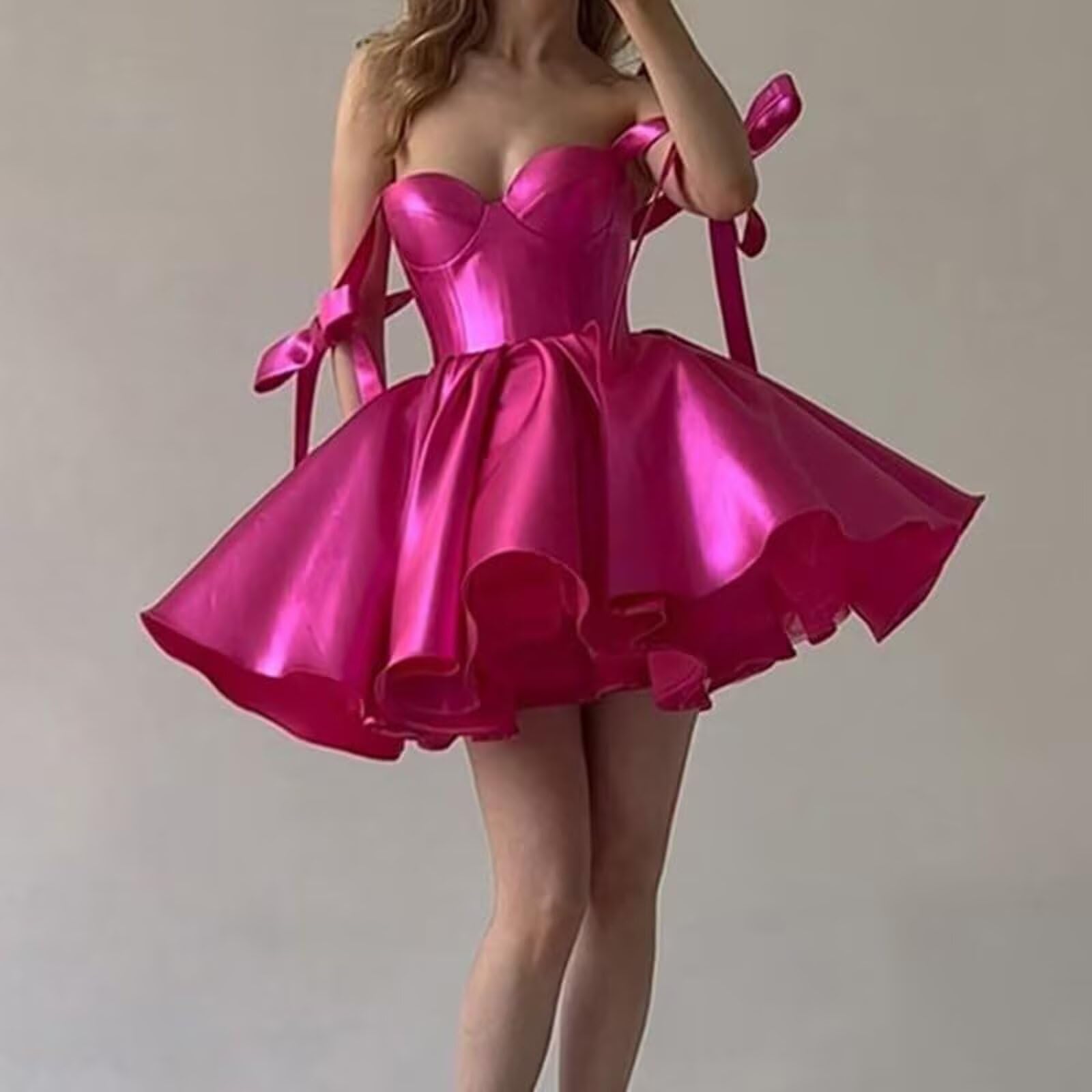 Luolandi Sweet A line Straps Satin Short Homecoming Dress Cute Graduation Dress Lovely Birthday Party Dress With Bows