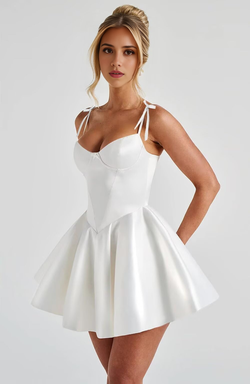 Luolandi Sweet A line Straps Satin Short Homecoming Dress Simple Cute Graduation Dress Lovely Birthday Party Dress With Bows