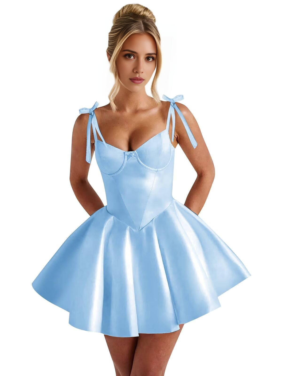 Luolandi Sweet A line Straps Satin Short Homecoming Dress Simple Cute Graduation Dress Lovely Birthday Party Dress With Bows