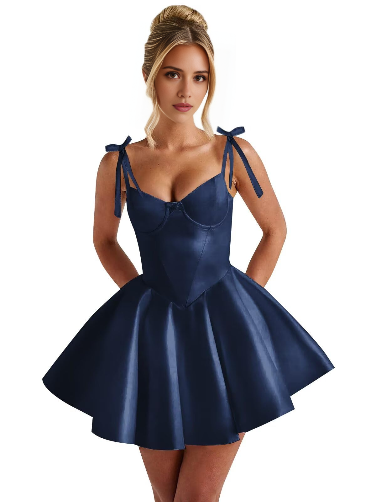 Luolandi Sweet A line Straps Satin Short Homecoming Dress Simple Cute Graduation Dress Lovely Birthday Party Dress With Bows