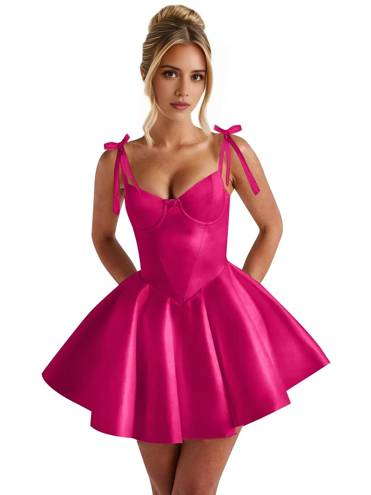 Luolandi Sweet A line Straps Satin Short Homecoming Dress Simple Cute Graduation Dress Lovely Birthday Party Dress With Bows