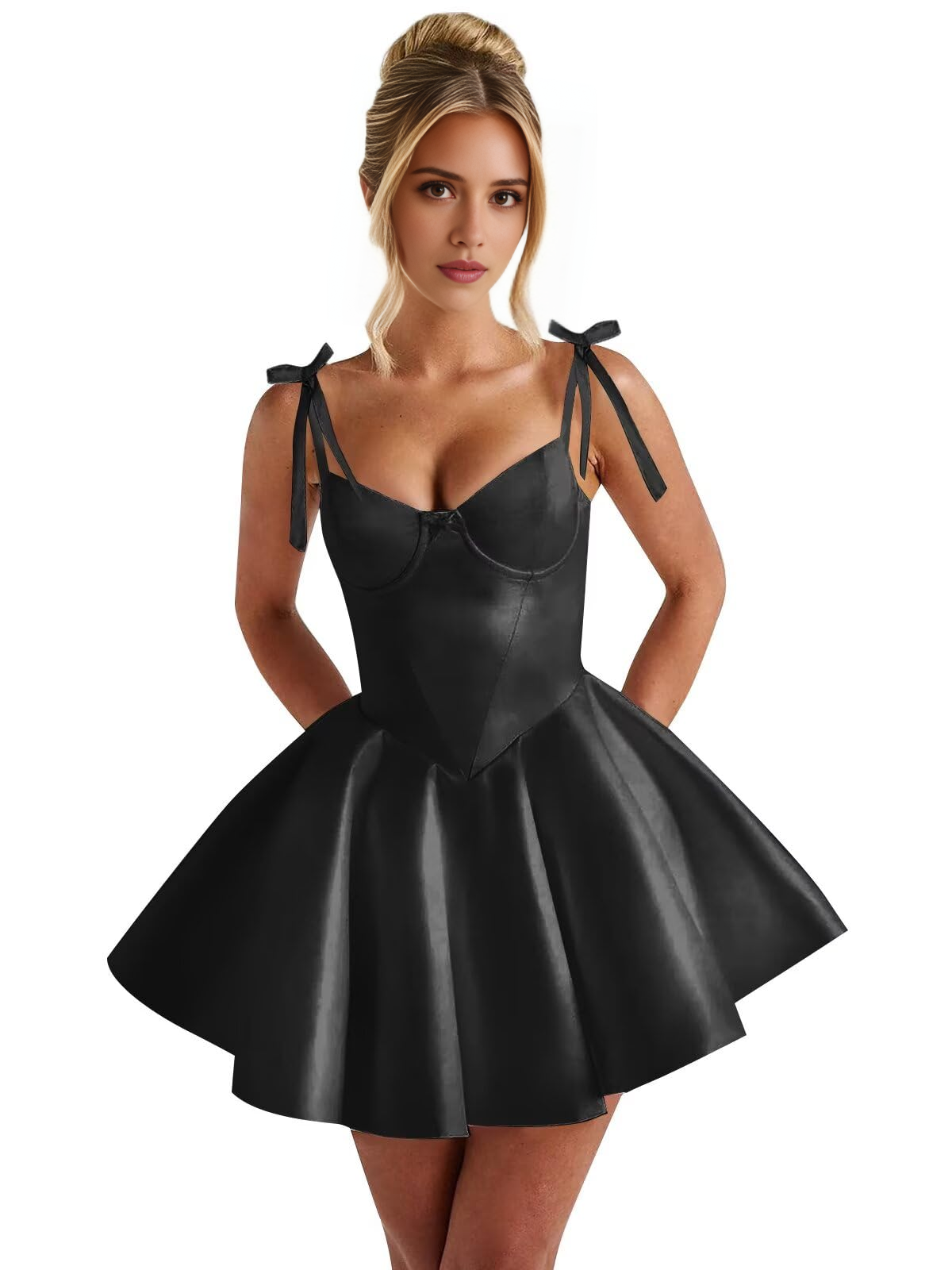 Luolandi Sweet A line Straps Satin Short Homecoming Dress Simple Cute Graduation Dress Lovely Birthday Party Dress With Bows