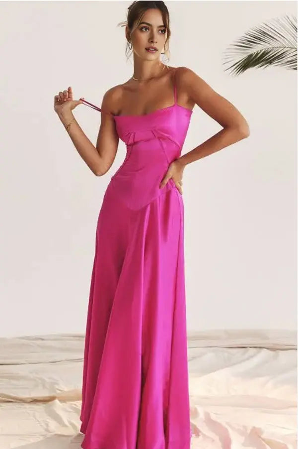 Luolandi Sweet A-Line Spaghetti Straps Sleeveless Long Formal Prom Dresses Elegant Party Evening Gowns Pretty Graduation Dress