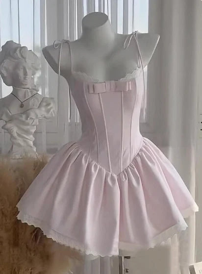 Luolandi Sweet A-Line Sleeveless Bow-Accent Short Homecoming Dress Cute Birthday Party Dress