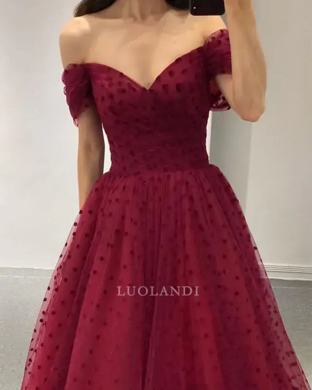 Luolandi Sweet A Line Off the Shoulder Long Formal Prom Dress Elegant Evening Party Gown Charming Graduation Dress