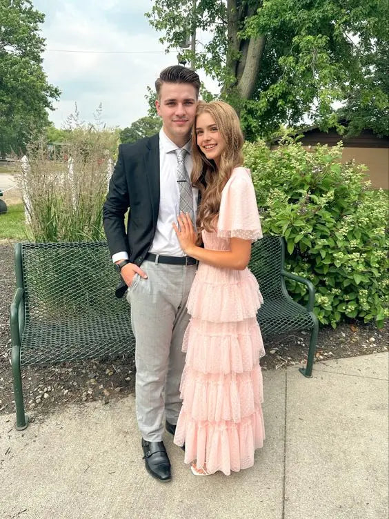 Luolandi Sweet A Line Short Sleeves Party Evening Gown Elegant Long Formal Prom Dress For Girls