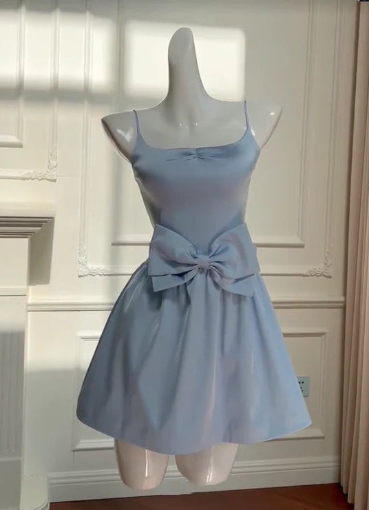 Luolandi Sweet A Line Spaghetti Straps Sleeveless Short Party Prom Dress Lovely Homecoming Dress With Bow