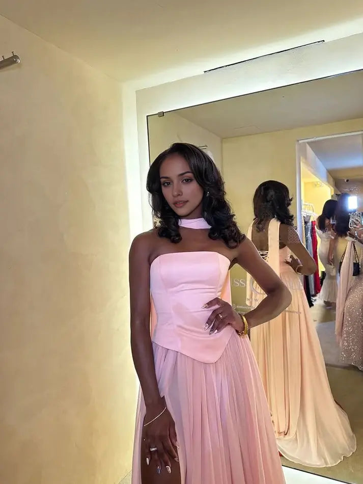 Luolandi Sweet A Line Strapless Party Evening Gown Elegant Long Formal Wedding Guest Dress With Slit