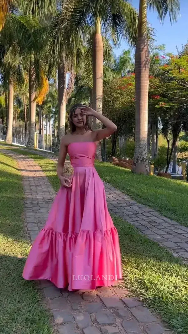 Luolandi Sweet A Line Strapless Sleeveless Long Formal Prom Dress Charming Party Evening Gowns Elegant Graduation Dress
