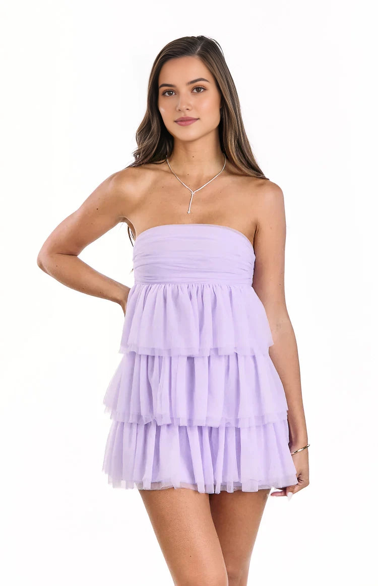 Luolandi Sweet A Line Strapless Sleeveless Purple Layered Short Homecoming Dress Lovely Summer Mini Graduation Party Dress