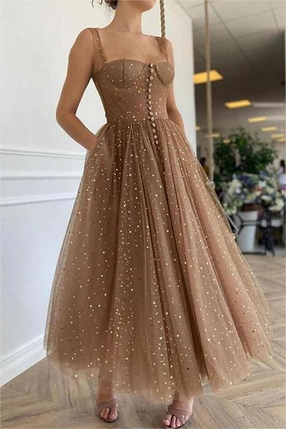 Luolandi Sweet A Line Straps Sleeveless Prom Dress Charming Evening Party Dress Elegant Holiday Dress