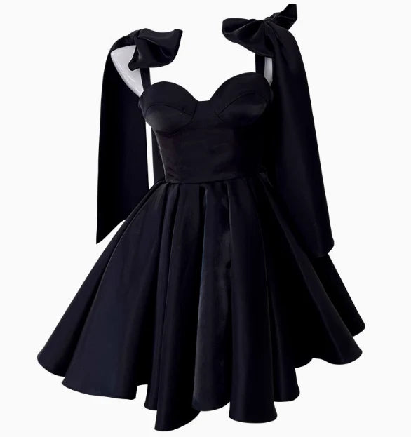 Luolandi Sweet A line Straps Satin Short Homecoming Dress Cute Graduation Dress Lovely Birthday Party Dress With Bow