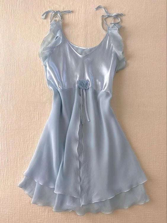 Luolandi Sweet Blue Straps A-Line Sleeveless Short / Mini Homecoming Dress Cute Summer Graduation Party Dress