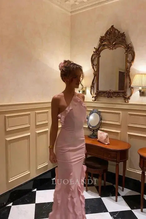 Luolandi Sweet Mermaid Halter Sleeveless Long Formal Prom Dress Charming Party Dress Elegant Wedding Guest Dress