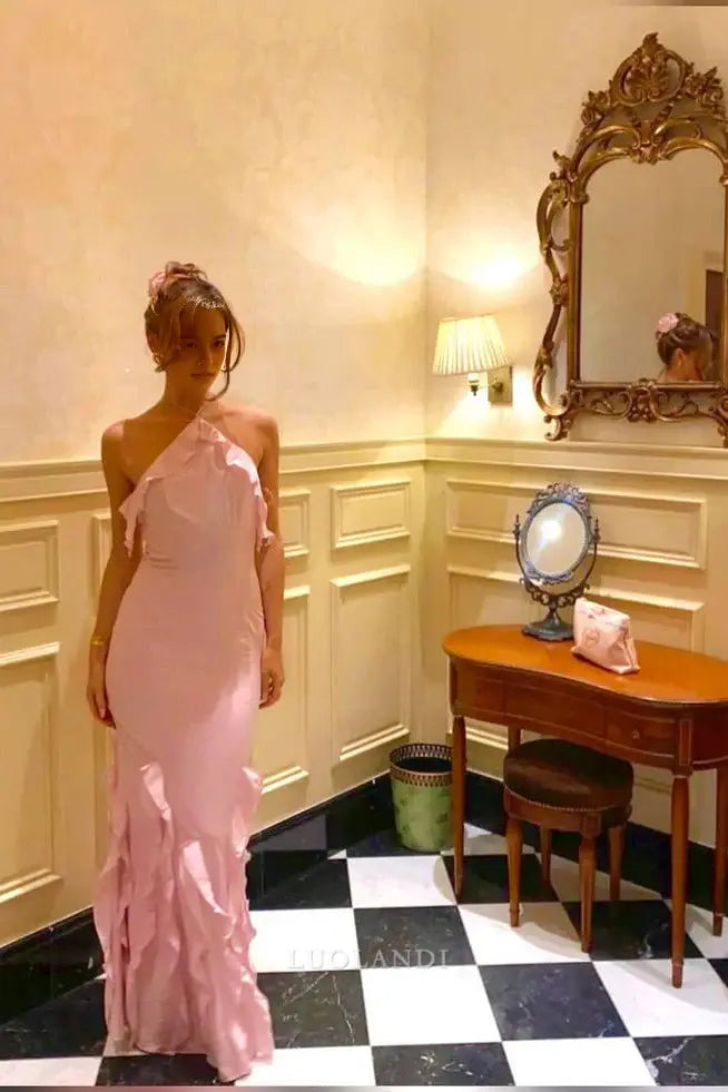 Luolandi Sweet Mermaid Halter Sleeveless Long Formal Prom Dress Charming Party Dress Elegant Wedding Guest Dress