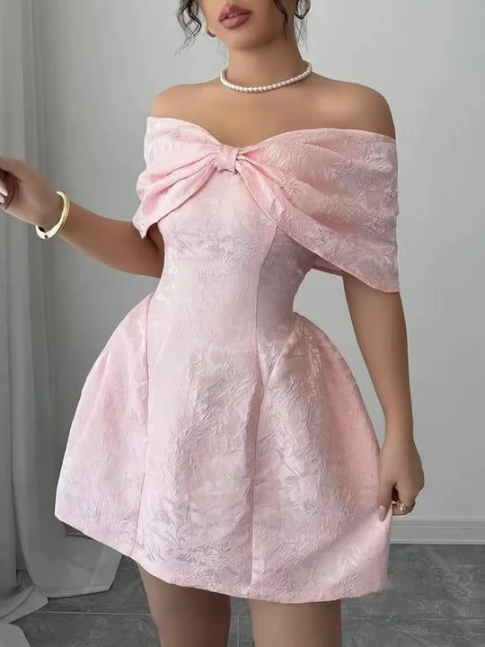 Luolandi Sweet Off-the-Shoulder Bow A-Line Short Homecoming Dress Cute Summer Graduation Party Dress