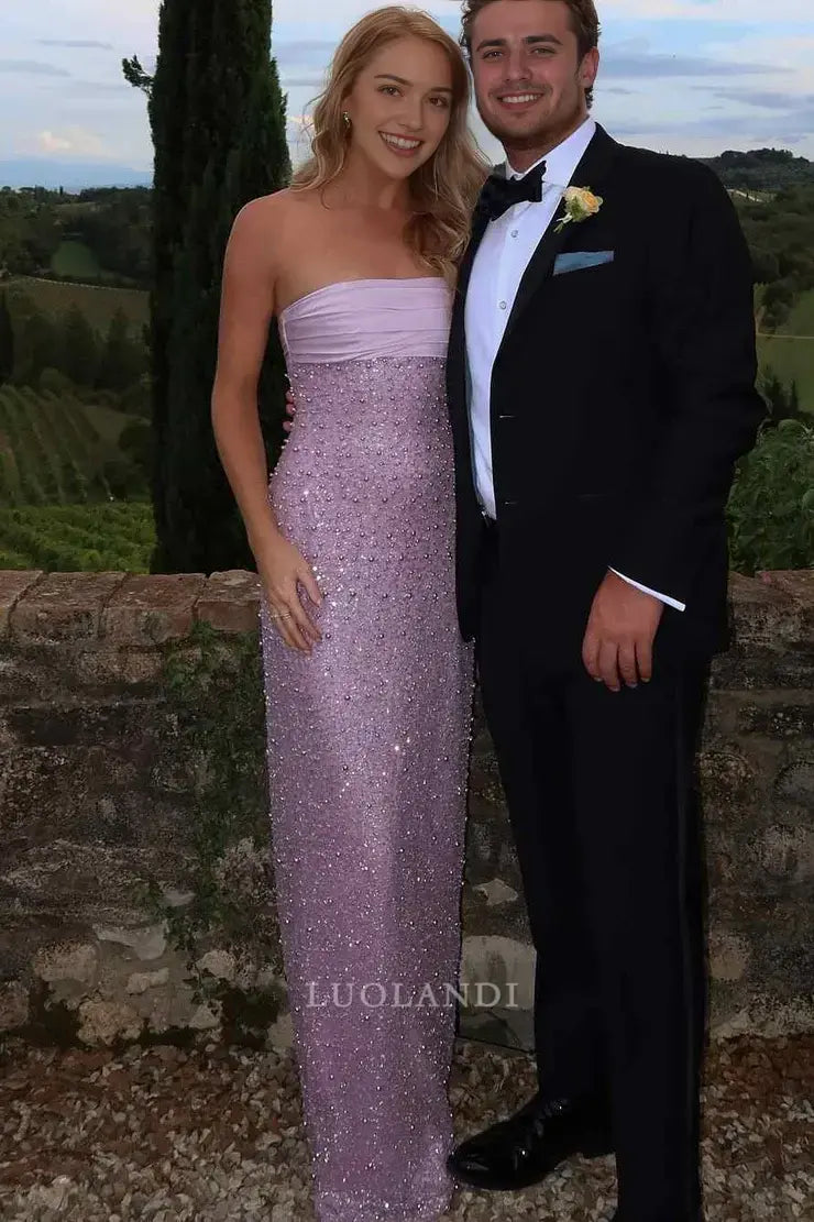 Luolandi Sweet Purple Sheath Strapless Party Evening Gowns Elegant Long Prom Dresses Charming Graduation Dress